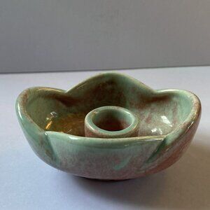 EUC Vintage West Coast Pottery Ceramic Candlestick Holder 617C Pink & Aqua Green